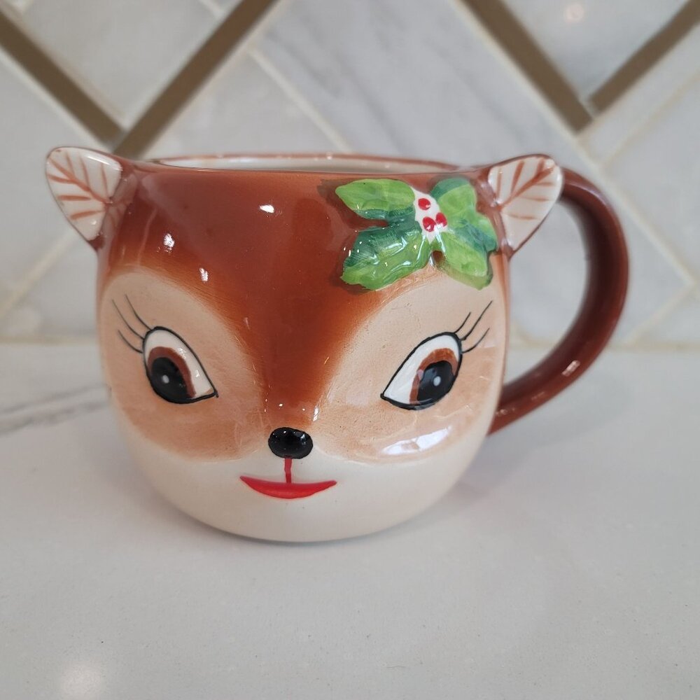 Mr. Christmas 16oz nostalgic Christmas Holiday reindeer head coffee tea mug